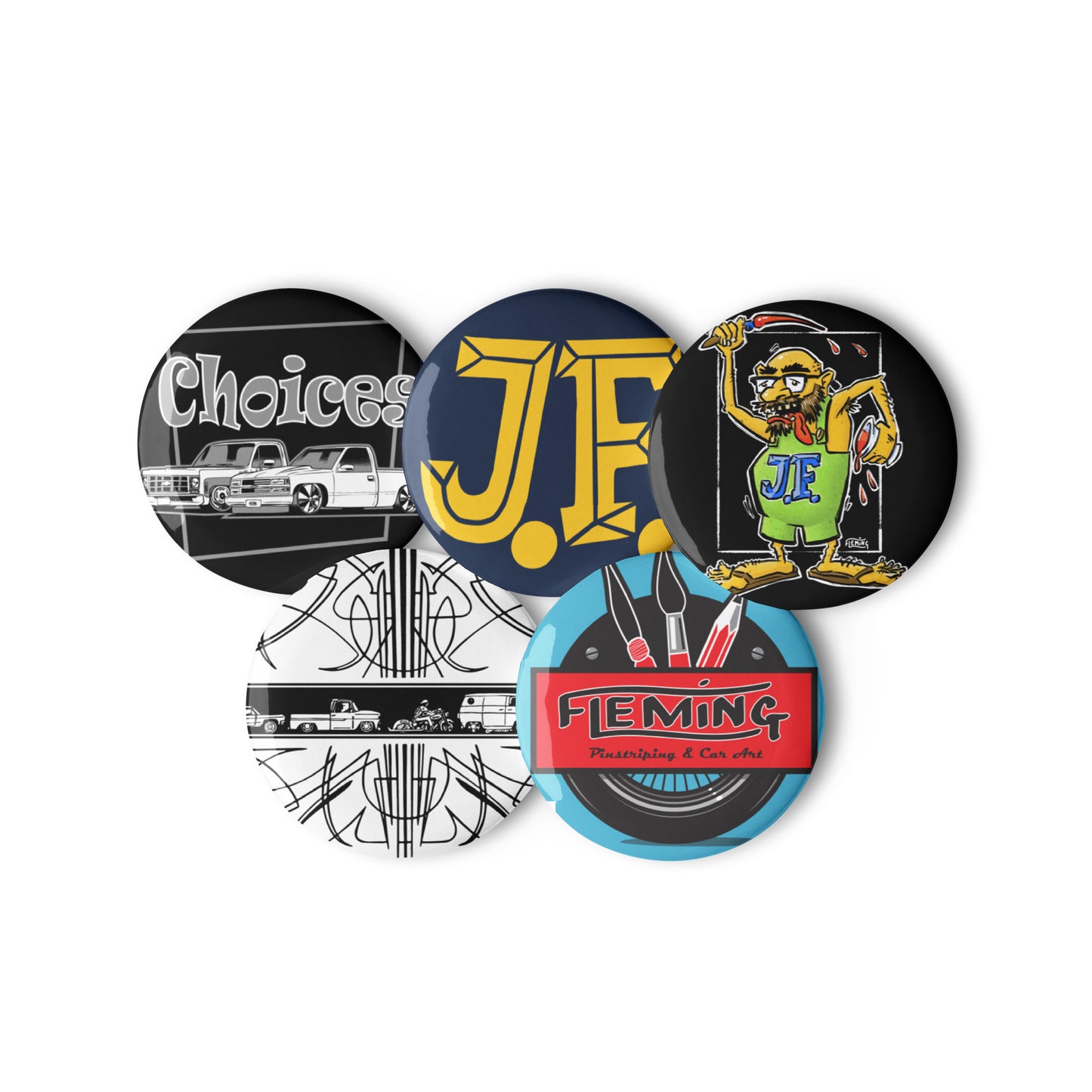 Pinstriped art set of pin buttons