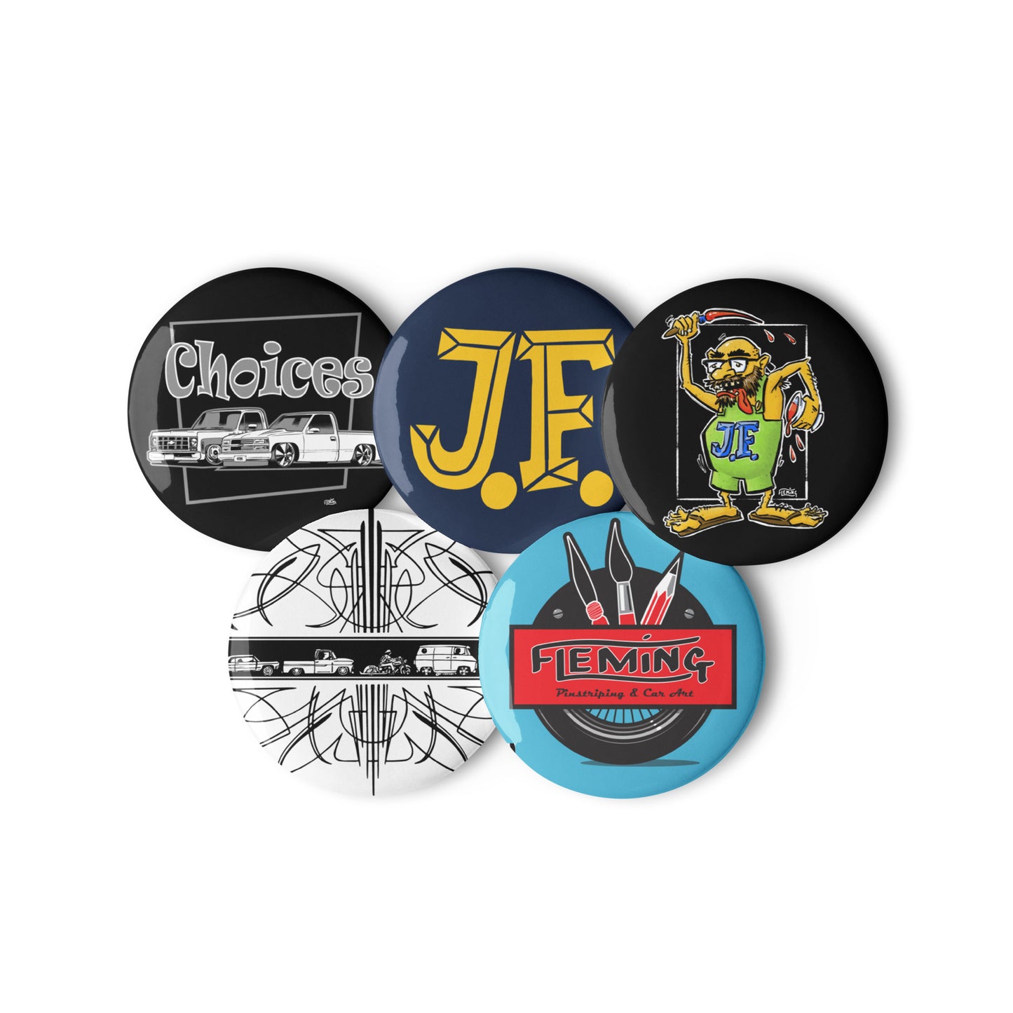 Pinstriped art set of pin buttons