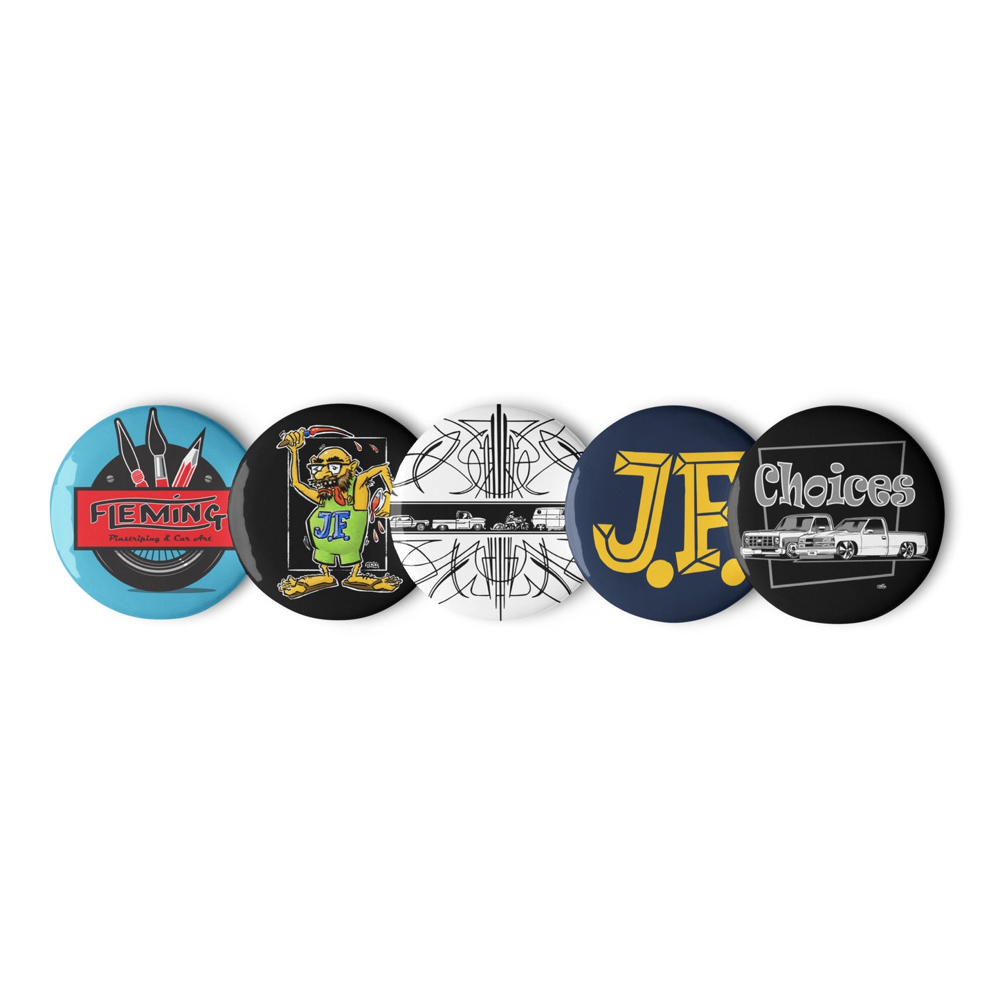 Pinstriped art set of pin buttons